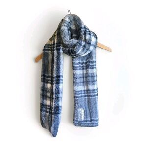 MINKY COUTURE Gray Grey Plaid So Soft Luxury Plush Neck Scarf Unisex Cozy